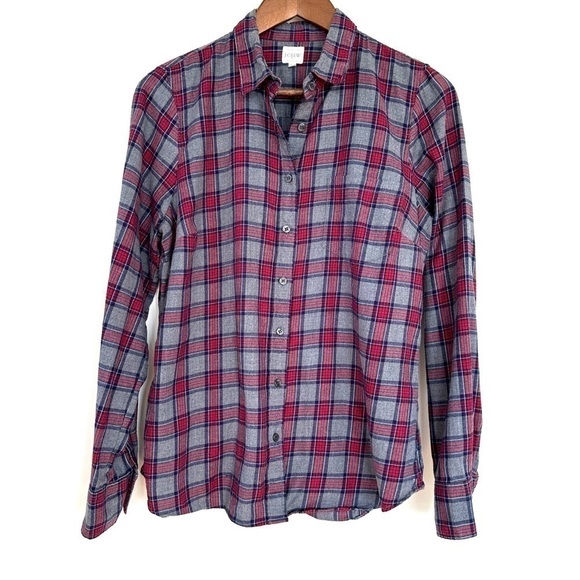J. Crew button  down shirt with long sleeves in 💯 cotton flannel, plaid - Picture 1 of 9